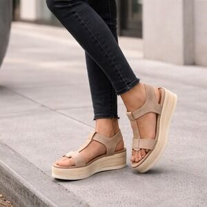 Coclico Suede Platform Sandals 37.5 Tan Leather Comfort Wedge Minimalist